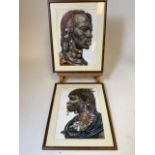 J.P.Ludu (Ugandan 1925-1965) A pair of Watercolour portraits of tribal subjects. Signed lower left