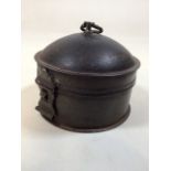 A nineteenth century spice canister with later handle W:15cm x H:12cm