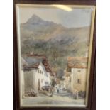 A 20th century continental school watercolour in oak frame with silvered mount. W:24cm x H:35cm