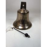 A vintage solid brass ships bell with clapper W:26cm x H:33cm