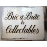 A double sided painted advertising board - Bric a Brac & Collectables. Letting in black and sand