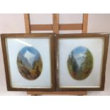 A pair of Edwardian mountain landscapes on glass by W L Guest, dated 1900. W:25cm x H:29cm Frame