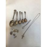 Silver spoons, cuff links and other items - 100gm