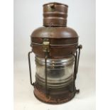 A large copper and brass ships lantern labelled anchor The Maritimes. Crack to glass (see image) W: