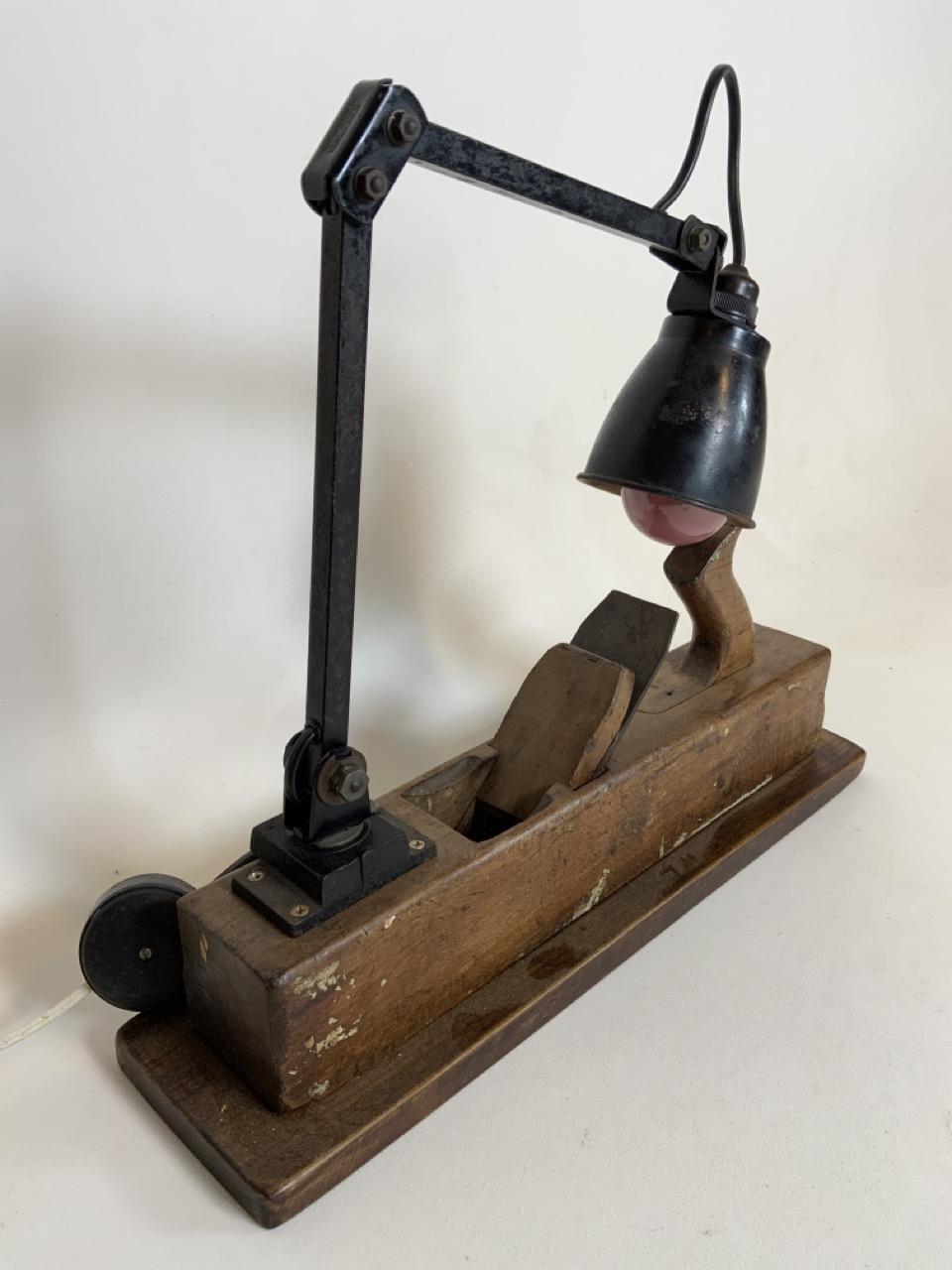 A Memlite adjustable metal lamp on converted plane base. W:49cm x D:13cm x H:58cm - Image 2 of 5