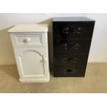 A painted pine pot cupboard also with modern vinyl set of storage drawers. Pot cupboard W:38cm x D: