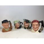 Collection of Toby jugs includes Robin Hood, Golfer, Boot,aker Sairey Gamp H:20cm Height of tallest