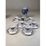 A set of 6 Tuscan China plant hand painted coffee cans together with a Royal Copenhagen vase A/F and