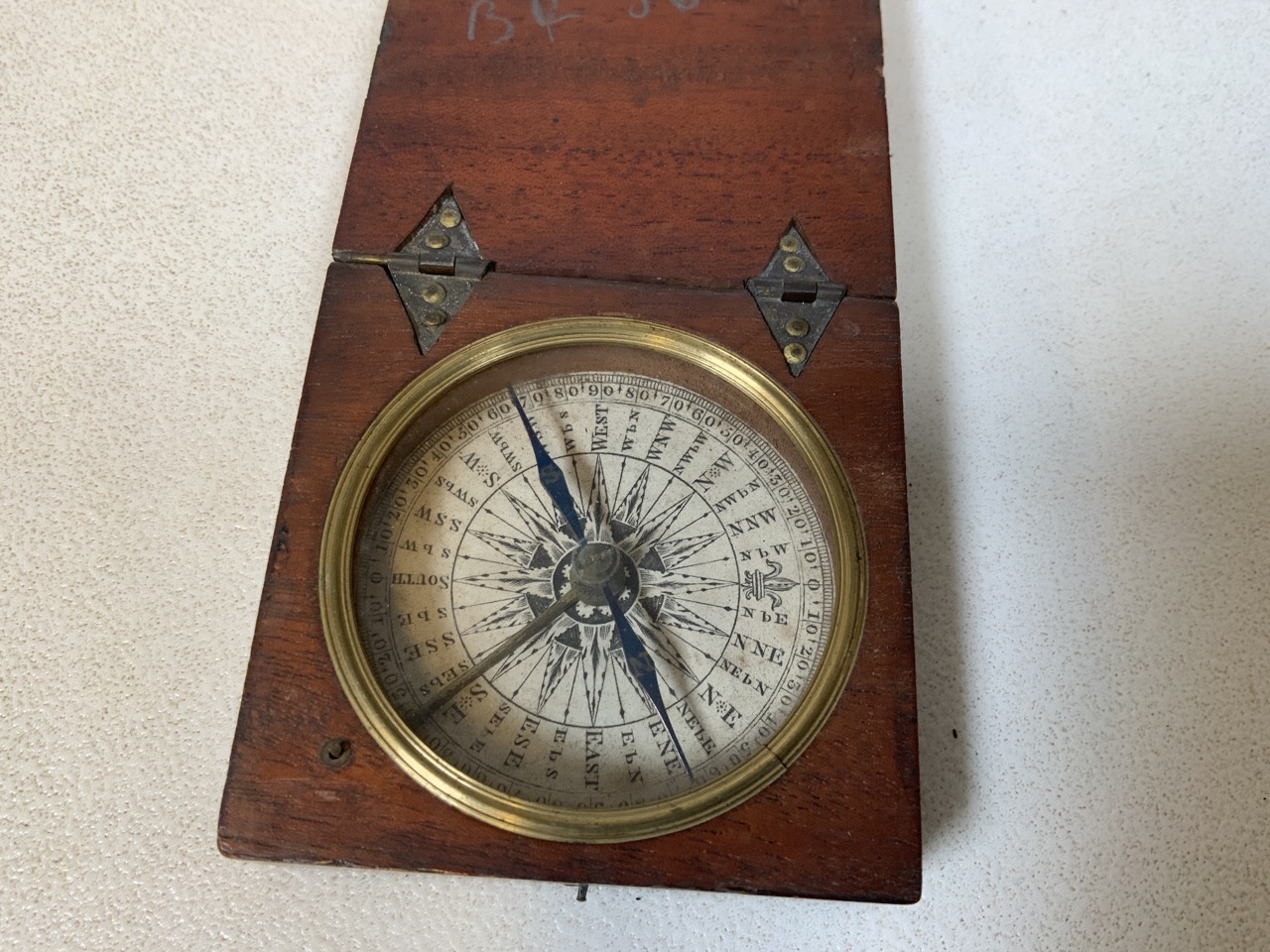 A nineteenth century mahogany cased pocket compass with paper dial and blue compass needle. No front - Image 2 of 8