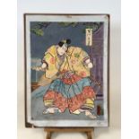 An original Japanese hand painted gouache poster of a Samurai warrior. W:46cm x H:60cm