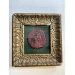 A large framed and backed wax seal, in gilt frame, wax seal broken and re glued. Seal size W:11cm