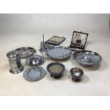 A quantity of chrome and silver plate mid century items with boxed cutlery