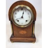 An Edwardian chiming mantle clock with enamelled dial and Arabic numerals. No key W:18cm x H:28cm