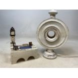 A Troika style pottery lamp also with a pottery ornament room diorama. (a.f) Lamp height H:35cm