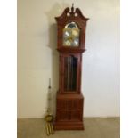 A Chinese style reproduction long case clock with weights and pendulum. 8 day. H:210cm