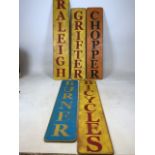 Vintage style wooden bike signs. Largest W:23cm x H:114cm