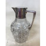 Cut glass silver top claret jug W:13cm x H:21cm