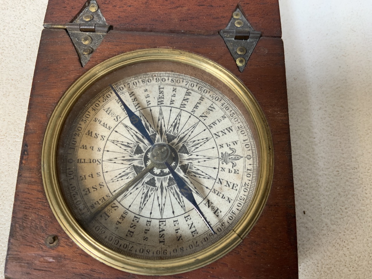 A nineteenth century mahogany cased pocket compass with paper dial and blue compass needle. No front - Image 3 of 8