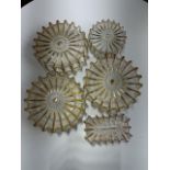 Five starburst pattern Limburg flush mount ceiling lights C.1970s. A.f damage to one corner see