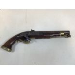 A flintlock pistol stamped made in London Length: 39cm