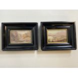 Two oils on board one initialled E.H.H, early 20th century in original black and gilt frames. W:11.