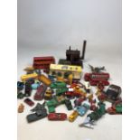 A quantity of Dinky toys - well played with, a toy steam engine,