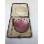 A boxed vintage Gulilloche pink enamel ashtray and cigarette holde W:7cm Ashtray