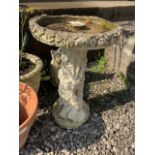 A Large two piece reconstituted stone bird bath. H:72cm