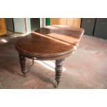 Large mahogany early 20th century extending dining table. D-end Extending Table ext: 232cm x 121cm x