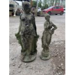 Two small decorative garden statues of female subjects. Tallest H:75cm