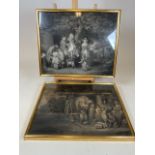 A pair of black and white etchings in gilt frame. Size including frame. W:58cm x H:48cm