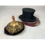 A Berkeleys Ltd Collapsible silk top hat complete with original box also with an oriental hat