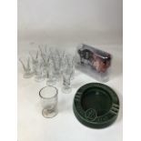 A 19th century glass rummer also with 12 Sherry glasses, a Whitbread ashtray and contemporary
