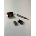 Gents pocket items, including pen knife, metal pencil sharpener in case and mint case.