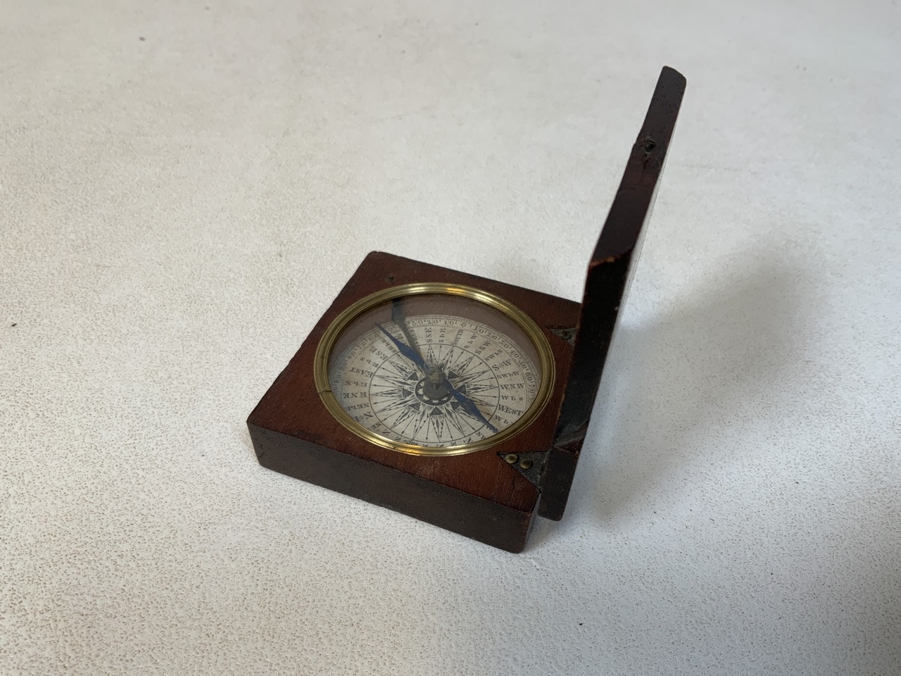A nineteenth century mahogany cased pocket compass with paper dial and blue compass needle. No front - Image 7 of 8
