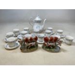 A Paragon Malvern China coffee pot with cups and saucers and sugar bowl also with a pair of