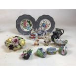 A quantity of collectible ceramics including a Denton posy pot, a Coalport posy pot, a pair of metal