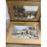 A pair of Burket Foster country prints in gilt frames with mounts. Print size W:60cm x H:35cm