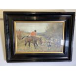 J S Saunderson Wells hunting prints in black painted frame with gold mount. W:59cm x H:44cm