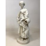 A Parianware Copeland-style figure of a woman with a basket and flowers - early twentieth century