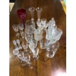 A quantity of glass items including early 19th century ale glasses and a pair of knife rests