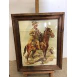 An antique print of a soldier on horseback, South African Boer war. W:45cm x H:55cm