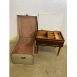 A mid century sewing box and a suitcase.