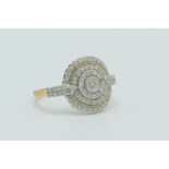 A 9 carat gold diamond cluster ring, diamonds totalling approx 1ct. Ring size 10