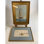 Two original marine watercolours. One initialled E.W.P.C dated 1938 and one M.Martino. W:45cm x H: