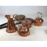 A quantity of copper items including kettles and warming pans