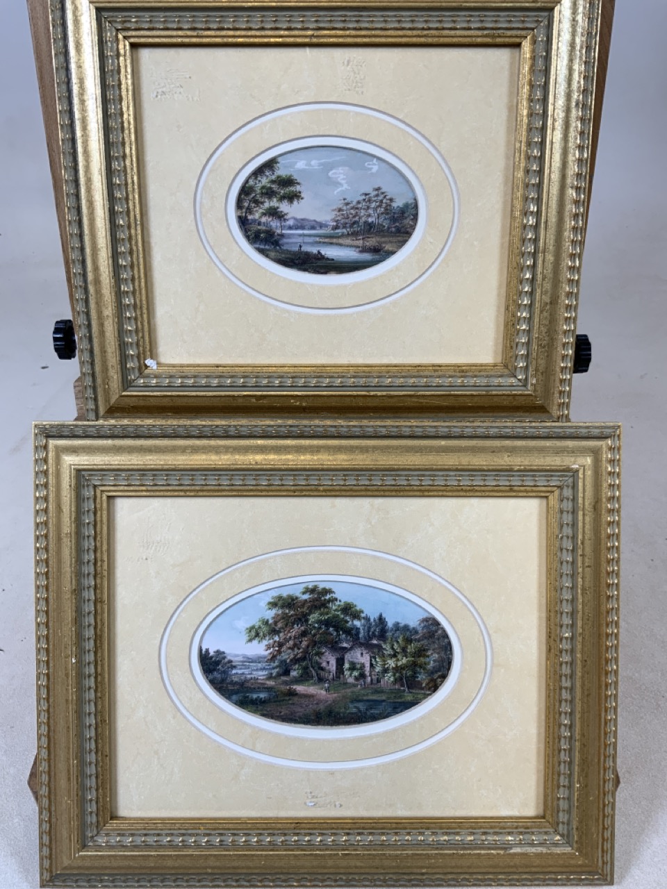 A pair of landscape watercolours in oval mounts and gilt frames. Aperture sizes W:13cm x H:8cm and - Image 4 of 5