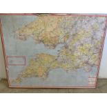 An AZ South west England and Wales map mounted ion hardboard. W:116cm x H:92cm