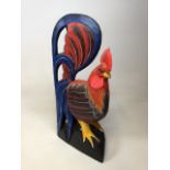 A large painted wooden cockerel W:29cm x H:60cm