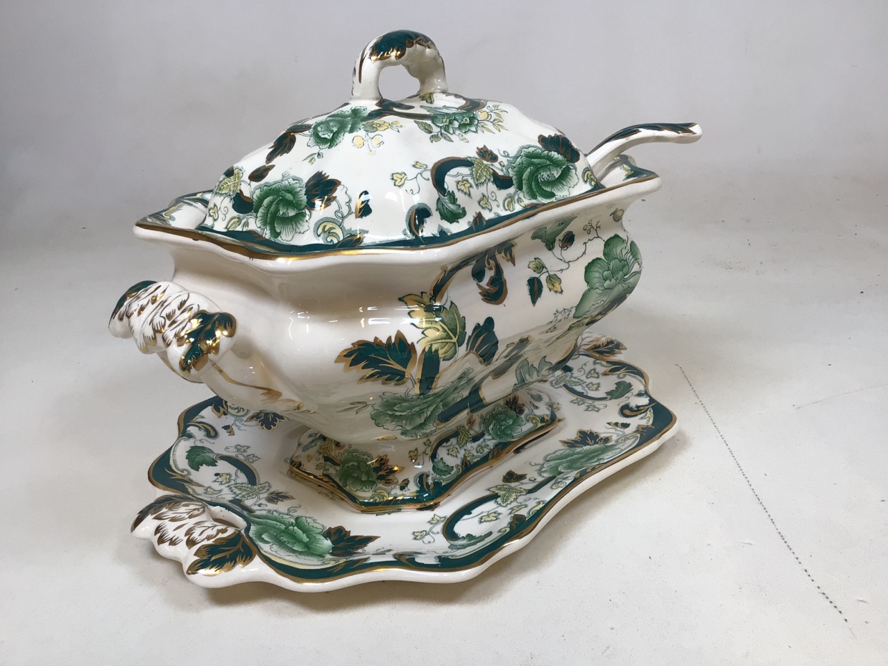 Masons Chartreuse. A large lidded tureen on stand with ladle, a ginger jar with cover and a jug W: - Image 3 of 10